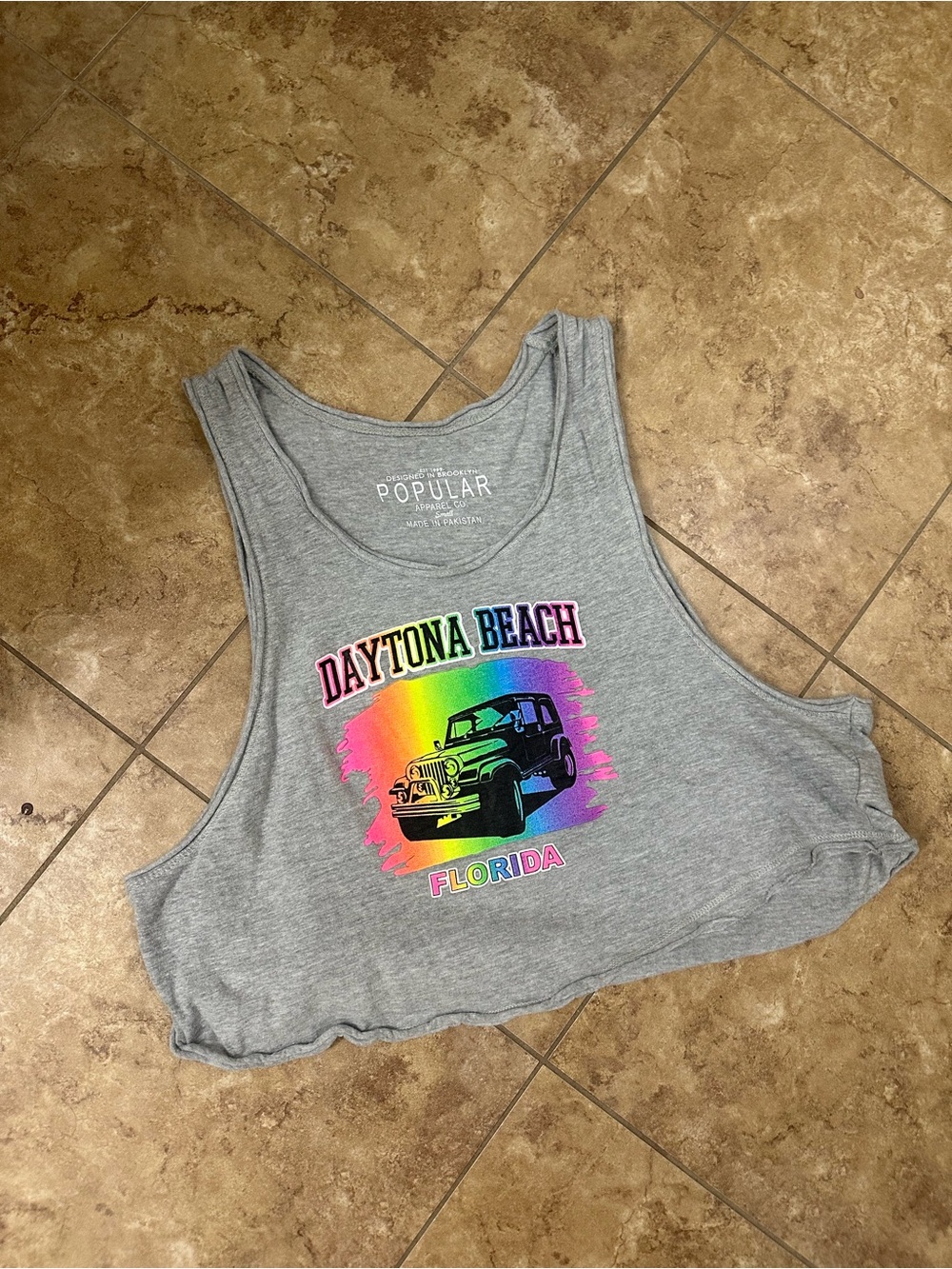Grey Daytona Beach Florida Graphic Crop Tank